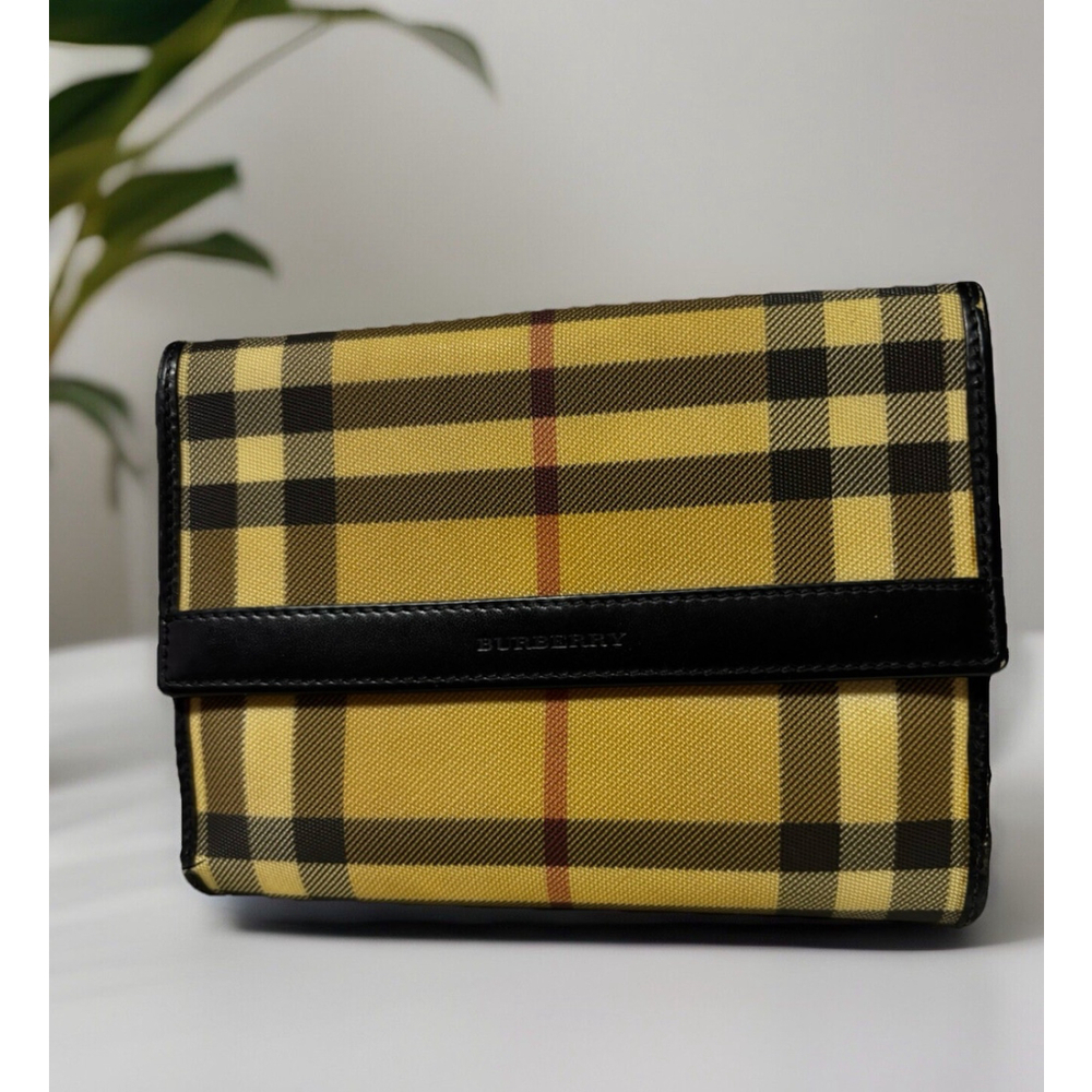 BURBERRY Bi-fold House Check Coated Canvas Leather Wallet• Beige/Black•Authentic